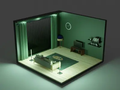 Unique Living room  Low-poly 3D model