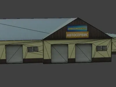 Autoservice building with roof Low-poly 3D model