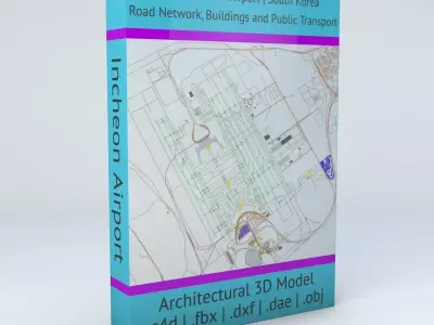 Seoul Incheon ICN Airport Roads Buildings and Public Transport 3D model