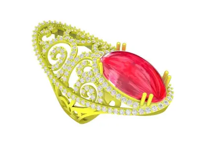 Luxury Asian Oval Ruby Diamond Women Ring 3D Model A5725 3D print model
