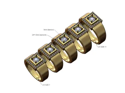 Square cluster diamond ring US sizes 7to11 3D print model