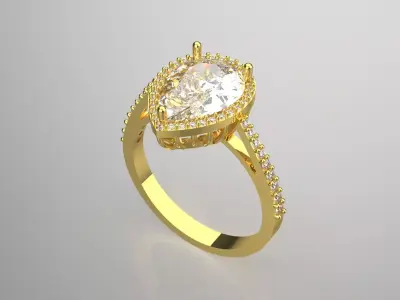 Yellow Gold Engagement Ring Teardrop Diamond Halo Model jr00186 3D print model