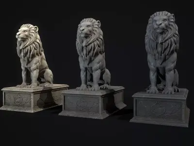 Lion Statue PBR Low-poly 3D model