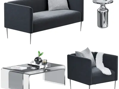  Cb2 Marais Loveseat and Armchair - Living Set 1 3D model