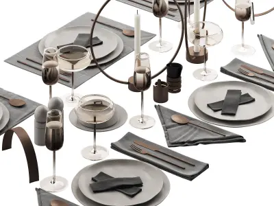 064 Tableware decor set 02 biege and bronze 3D model