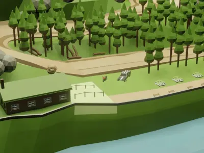 Low Poly Game Ready Environment hill with trees Low-poly 3D model