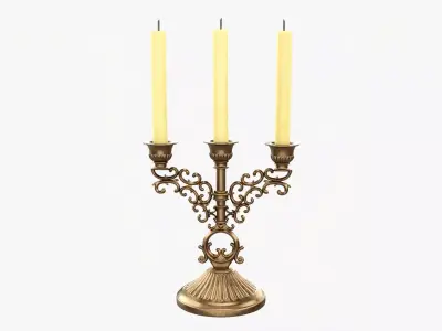 Candlestick with candles antique 02 3D model