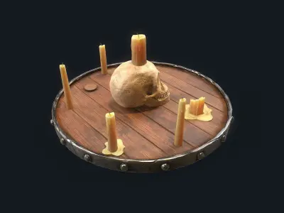Medieval Candles Skull Low-poly 3D model