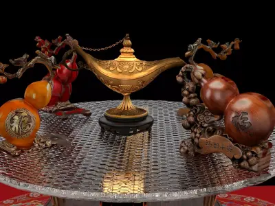 Chinese gourd and magic lamp  3D model