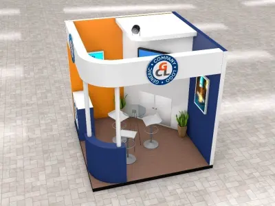 Exhibition Stand Booth stall 3x3m Height 300cm 2 Sides Open 3D model