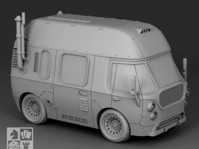 Futuristic Minibus with food 3D print model