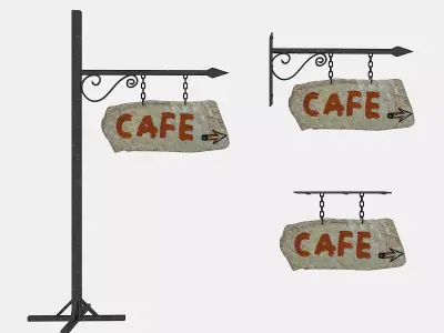 old stone cafe sign 02 Low-poly 3D model purchase