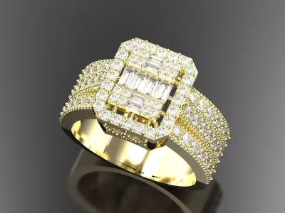 Baguette engagement ring 3D model 3D print model