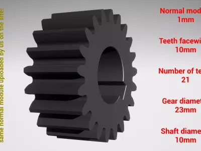 Cylindrical gear - paired - z21 m1 D23 d10 3D print model