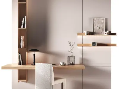 Workplace Minimal home office furniture Chair desk rack shelving 3D model