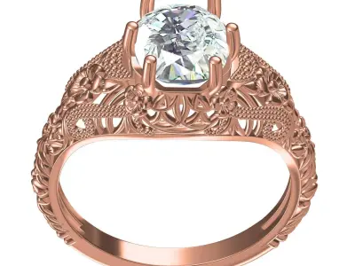 Single Round Diamond Filigree Art Deco Ring 3 3D print model