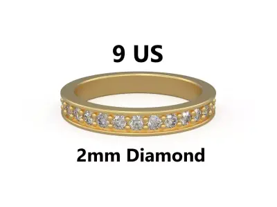 Model 1218 Eternity Diamond Band Ring 9 US Size 2mm Diamond 3D print model