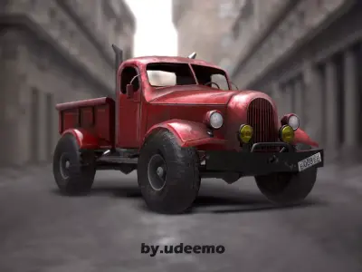 Old Red Truck  Low-poly 3D model