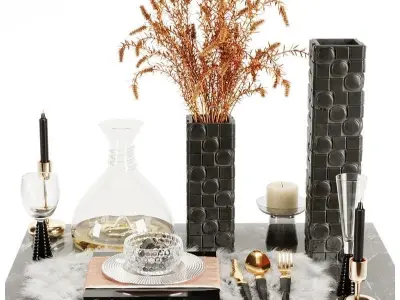 Luxury fur place mat Dinner Table Free 3D model