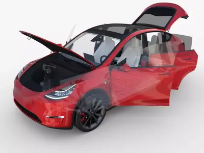 Tesla Model Y RWD Red with interior and chassis 3D model