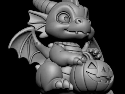 Cute Dragon and jack o lantern Halloween STL 3D print model