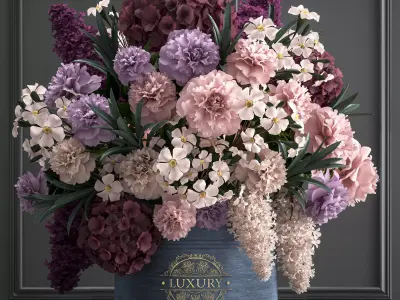 bouquet of flowers in a gift box 3D model