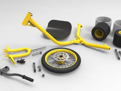 Drift-trike tricycle with two wheels 3D model