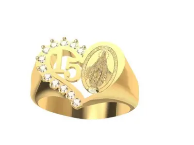 Anillo De Quiceanera  con medalla virgen de la milagrosa 3D print model