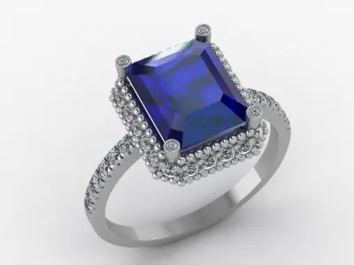 Emerald and diamond ring 3D print model