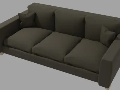 Fabric Sofa Wood Sofa Couch Furniture Armchair 3D Model Low-poly 3D model