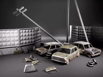 Abandoned Props Pack Post-Soviet Style Low-poly 3D model