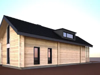 Wood house model 3d dom57 3D model 3D model 3D model Free 3D model