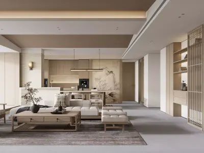 Japanese living room and dining room interior scenes 3D model