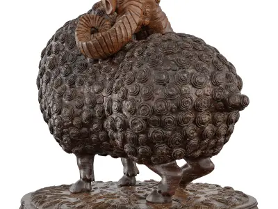 Wooden Sheep Statue - Rustic Animal Sculpture 3D Model 3D model