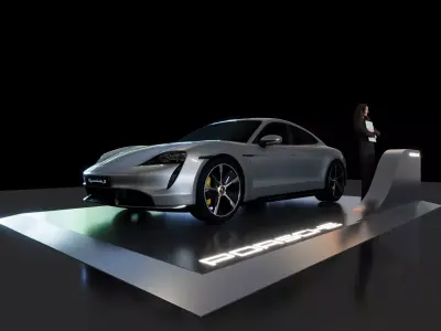 Porsche Car DIsplay Stand - 06m x 04m 3D model  - CAR INCLUDED 3D model