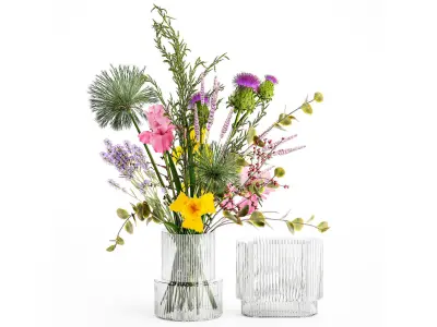 Bouquet of flowers thistle branches iris lavender barberry 376 3D model