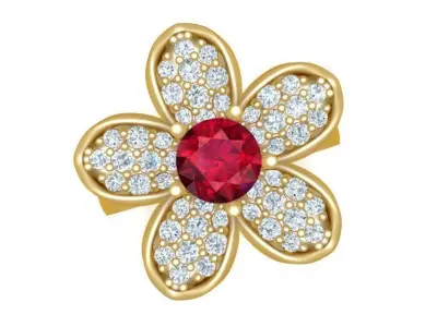 Elegant Five Petal Flower Diamond Ring for Women 1972 3D print model