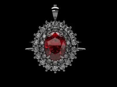 Red Diamond Halo Ring and Pendant 3D print model