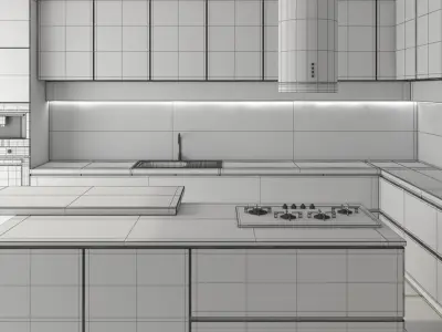 Luxury residential interior of modern kitchen 3D model