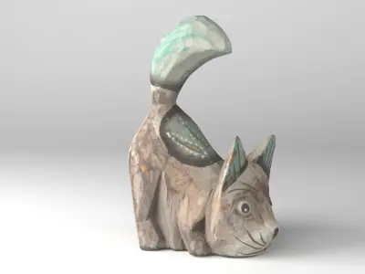 Cat wood statue 02 high-poly 3D model