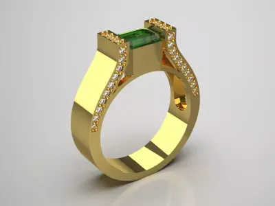 Luxury yellow gold ring with diamonds green rubies model jr00113 3D print model