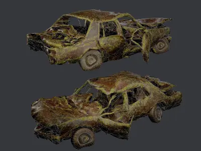 Apocalyptic Damaged Destroyed Vehicle Car Game Ready 12 Low-poly 3D model
