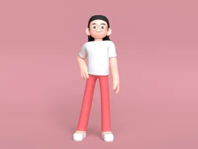 Minimal Simple Girl Cartoon Character Low-poly 3D model