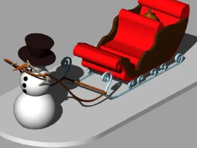 SnowMan with Sleigh Free 3D model