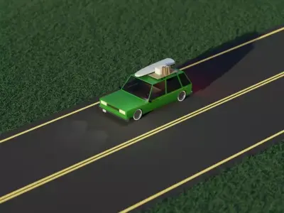 Low Poly Station Wagon Road Trip Low-poly 3D model