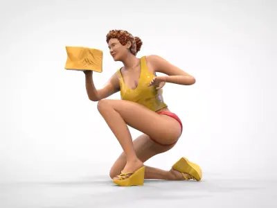 N4 Woman Car wash girl worker 3D print model