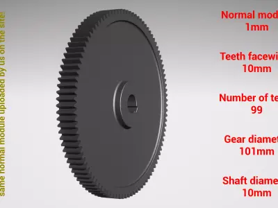 Cylindrical gear - paired - z99 m1 D101 d10 3D print model