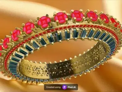 High Detail Gold Diamond Bangle  3D print model