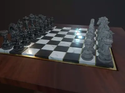 Chess and checker board game Low-poly 3D model