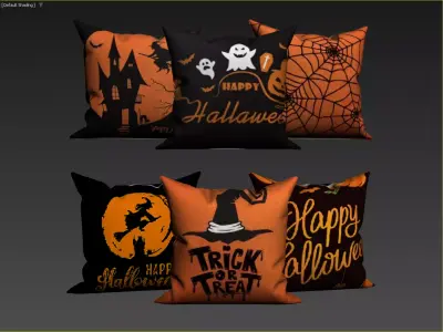 Halloween Decorative Pillow Collection with Spooky Designs 3D model